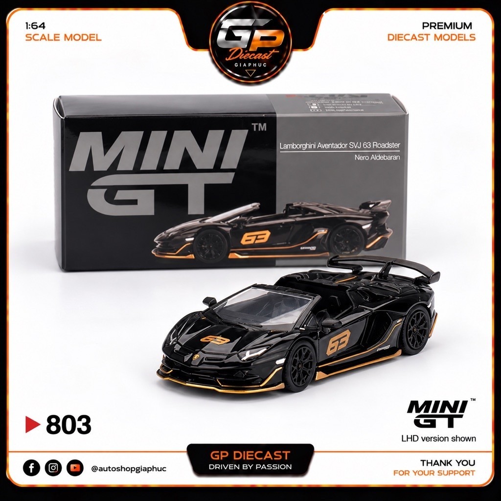 Xe Mô Hình Lamborghini Aventador SVJ 63 Roadster Nero Aldebaran Mini GT MGT00803 - Bản Box