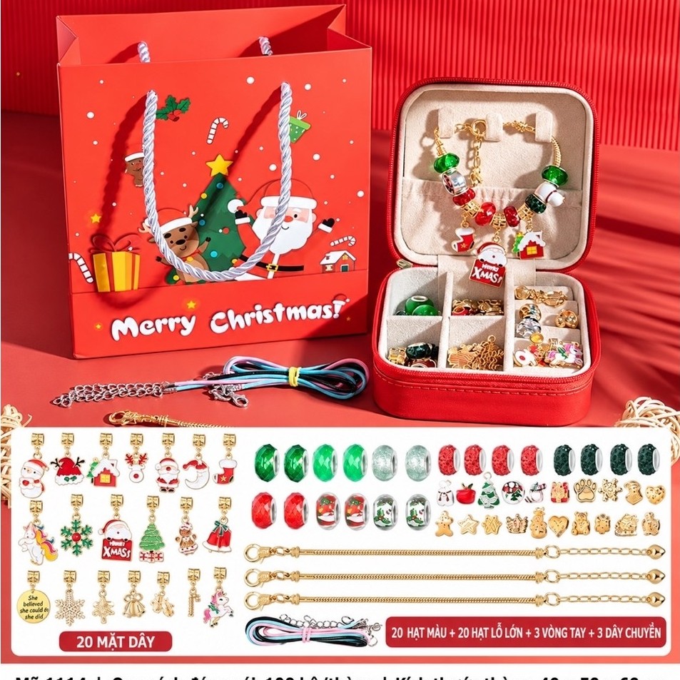 DIY vòng tay charm Pandora chủ đề giáng sinh, blind box hộp mù hộp lịch vọng hậu đếm ngược giáng sin