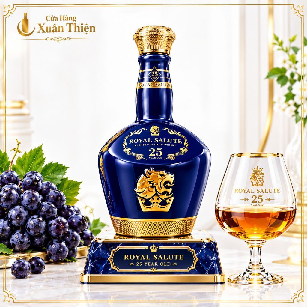 Vỏ Chai Rượu Chivas 25 Gốm Vẽ Vàng Cao Cấp. Chai Rỗng Không Có Rượu Bên Trong.