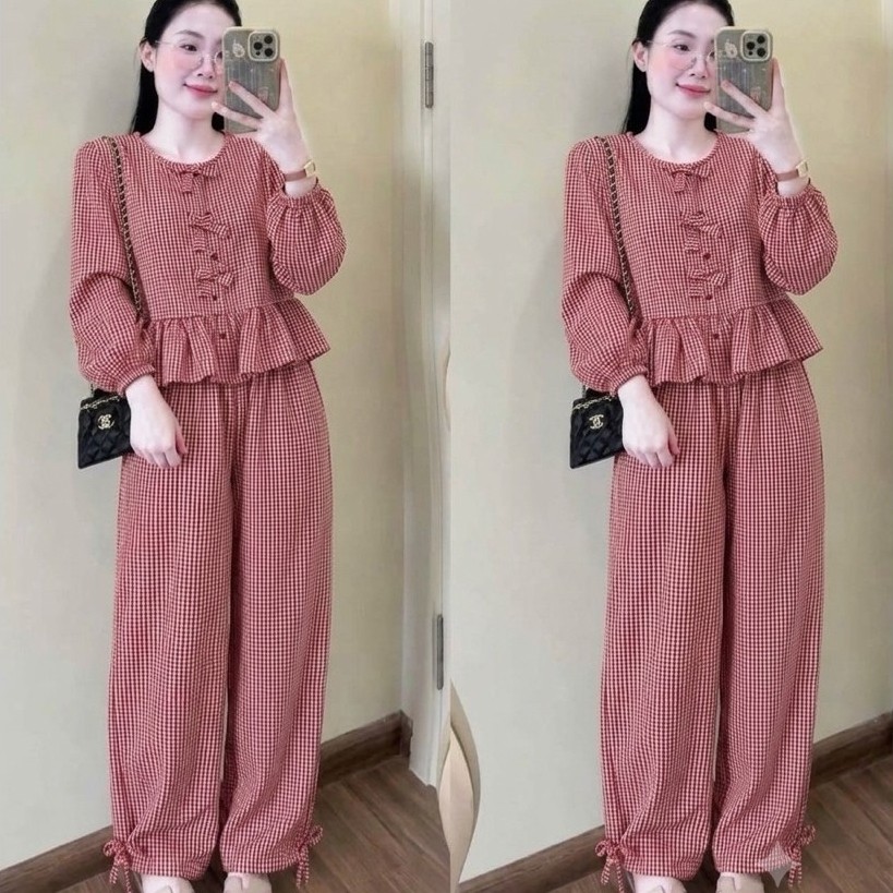 Set Bộ Nữ, Set Bộ Đũi Carro Đỏ Bộ Mặc Nhà Trẻ Trung