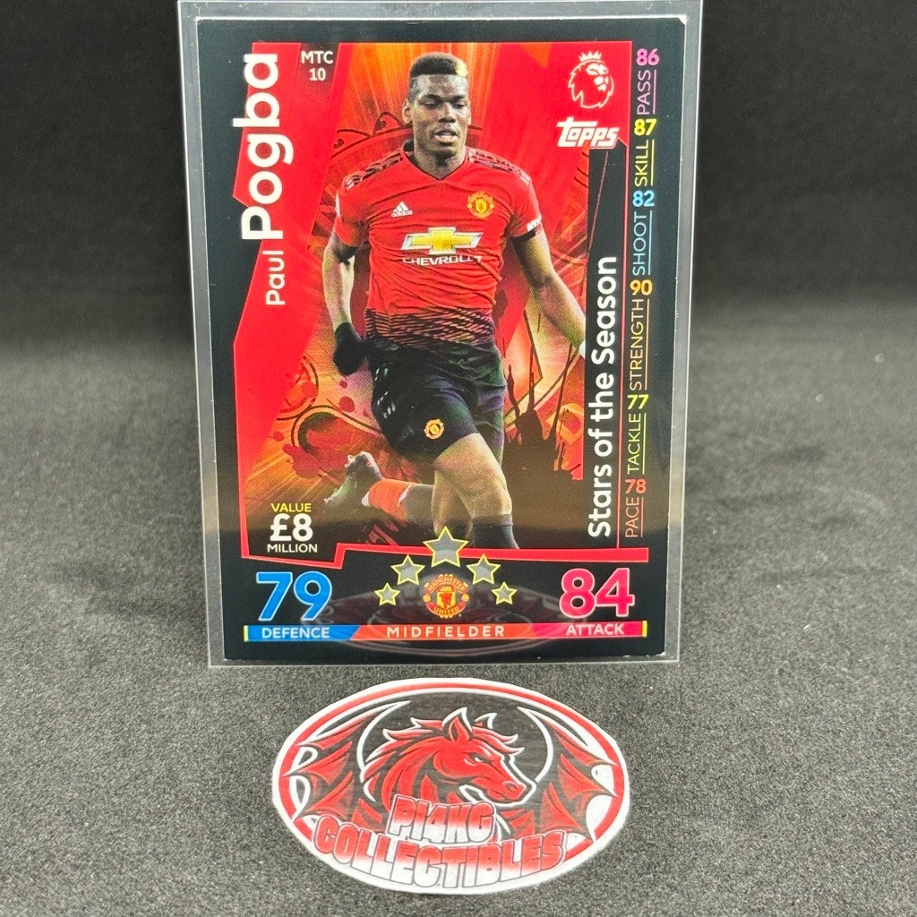 [TÌNH TRẠNG THẺ 90% - RARE] Thẻ bóng đá Paul Pogba Stars of the Season Topps Match Attax English Premier League 2018-19