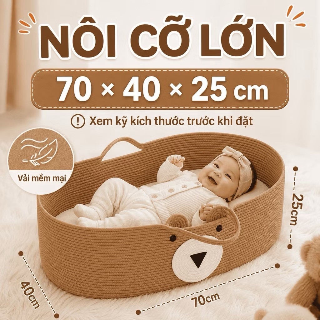 THANH LÝ Giỏ Nôi Ngủ Cho Bé Sơ Sinh Gấp Gọn Tiện Lợi, Quai Xách An Toàn, Nhiều Màu Lựa Chọn