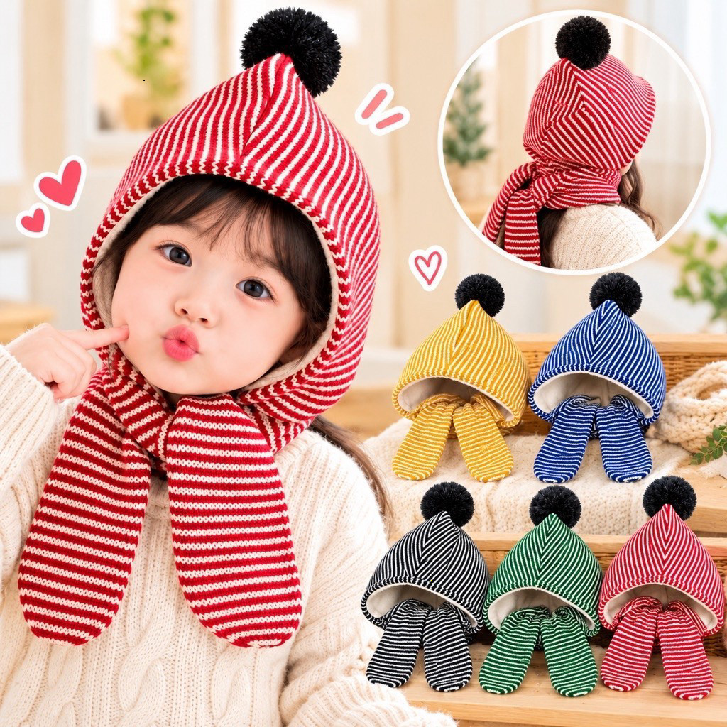 Mũ trùm đầu liền khăn ấm áp xinh xắn cho bé 2-8 tuổi - Thời trang thu đông 🍀🍀🍀