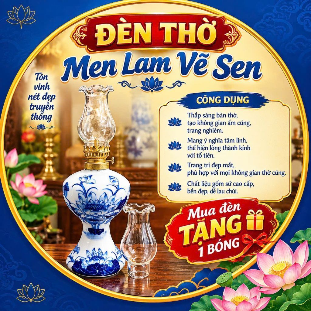 đèn thờ vẽ sen men lam truyền thống