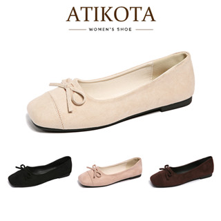Giày đế bằng Atikota thắt nơ đa năng thoải mái cổ thấp đế mềm cho nữ