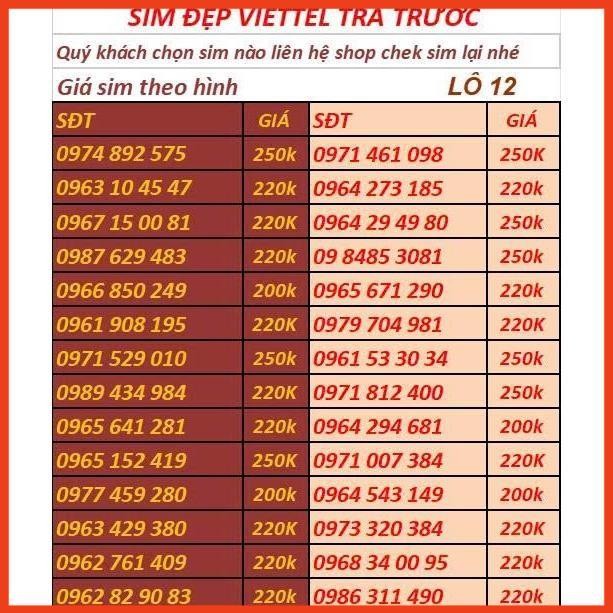SIM VIETTEL ĐẸP, ĐẦU 09 -SIM PHONG THỦY  DỄ NHỚ- ĐĂNG KÝ ĐƯỢC CHÍNH CHỦ-LÔ 9