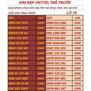 SIM VIETTEL ĐẸP, ĐẦU 09 -SIM PHONG THỦY  DỄ NHỚ- ĐĂNG KÝ ĐƯỢC CHÍNH CHỦ-LÔ 9
