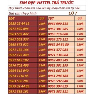 SIM VIETTEL ĐẸP, ĐẦU 09 -SIM PHONG THỦY  DỄ NHỚ- ĐĂNG KÝ ĐƯỢC CHÍNH CHỦ-LÔ 9