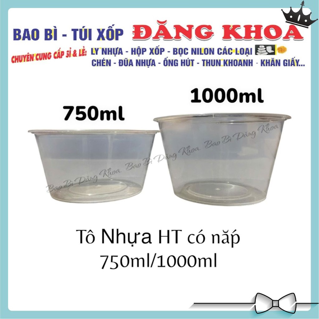 50 Tô nhựa đáy tròn HT kèm nắp, tô nhựa đựng bún, phở, cháo size 750ml/1000ml