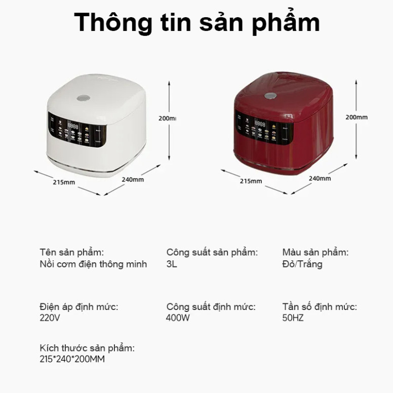 Nồi Cơm Điện OOKAS - Lòng Nồi INOX 304 Chống Dính Tự Nhiên, Dung Tích 3L, Tách Đường Tiện Lợi