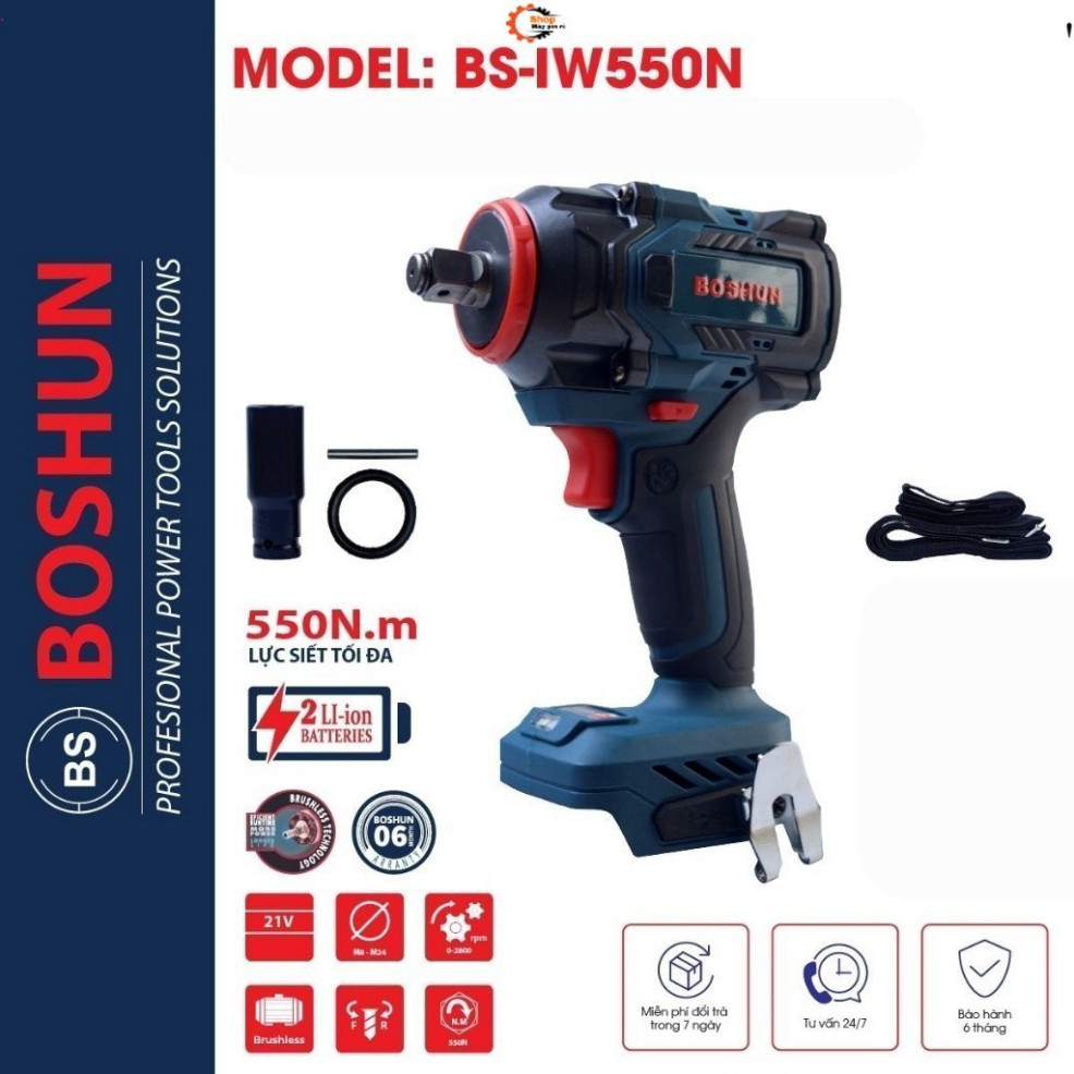 VIP Máy siết bulong BOSHUN BS-IW550N Lực siết KHỦNG 550N bảo hành chính hãng