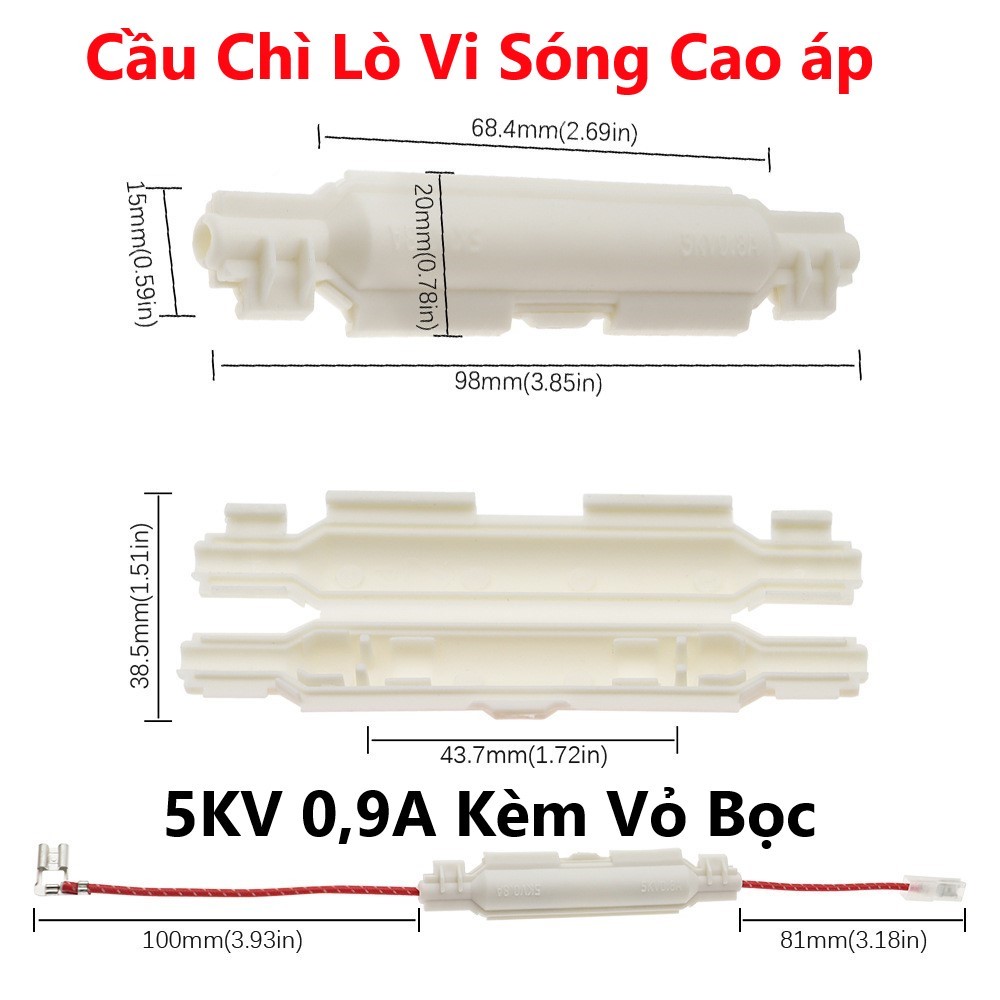 Cầu chì lò vi sóng cao áp 5KV 0,9A kèm vỏ bọc an toàn