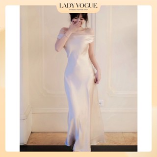 Đầm lụa dự tiệc lệch vai nữ dáng ôm dài khoe đường eo cong sang chảnh, phù hợp tiệc tối - Y32