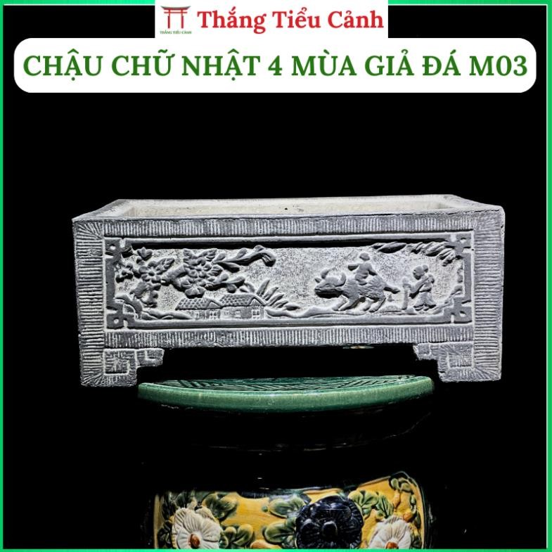 Chậu Cảnh Chữ Nhật 4 Mùa  – Chậu Bonsai Giả Đá Cao Cấp M03