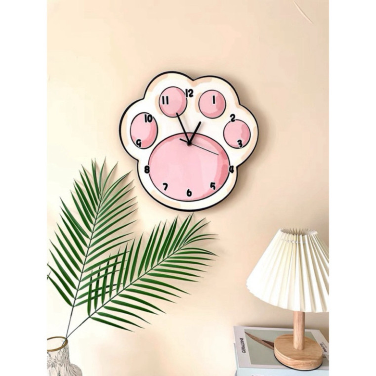 [DN] Đồng hồ treo tường tráng gương pha lê họa tiết mèo Paw độc đáo, đồng hồ treo tường, phòng khách