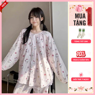 Đồ ngủ nữ bộ pijama mặc nhà hoạt hình đáng yêu Hello Kitty dài tay TIỂU THƯ phong cách rộng rãi bigsize 9194 D-22 K01