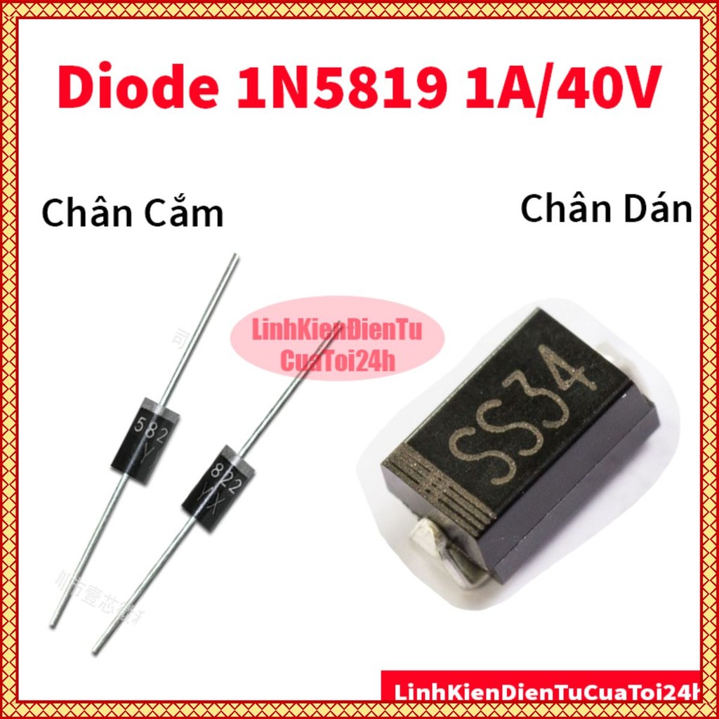 Gói 10 con 1N5822 - Diode Schottky IN5822 3A/40V DO-41 Chân Cắm, SS34 Chân dán - Chất Lượng Tốt 5822