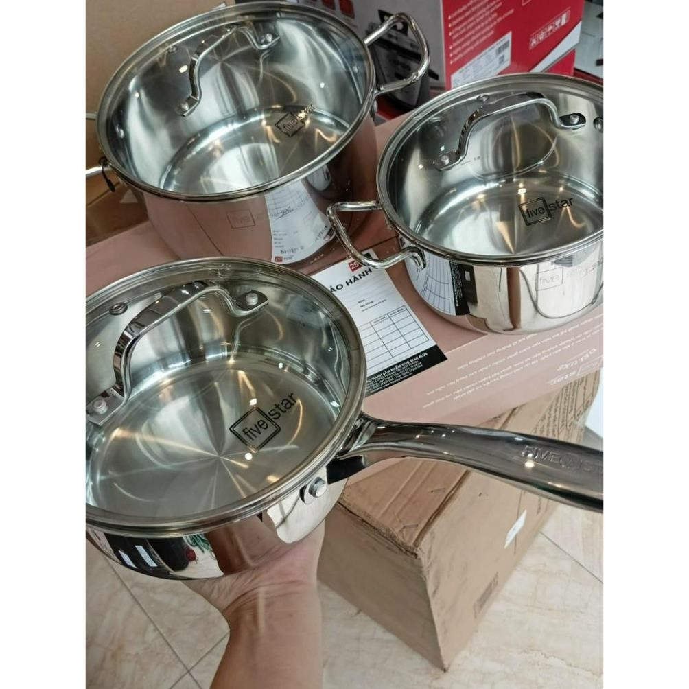 Bộ nồi inox 304 đúc liền khối Fivestar Plus FPB3002, Bộ 2 nồi 1 quánh Fivestar, bảo hành 25 năm
