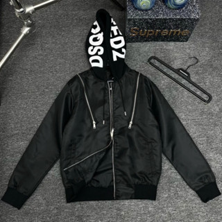  Áo khoác mũ nam nữ Dsq vải gió dù khoá zip hai vai phối mũ nỉ bông in chữ viền trần bông Boy Phố 2025 