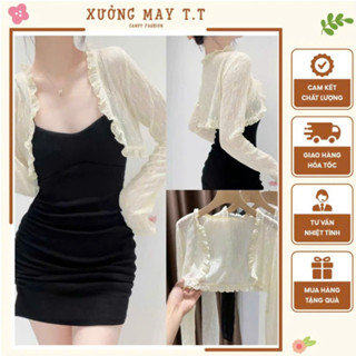 Áo khoác ren mỏng dáng ngắn tay dài nữ đi biển, khoác ngoài váy áo 2 dây