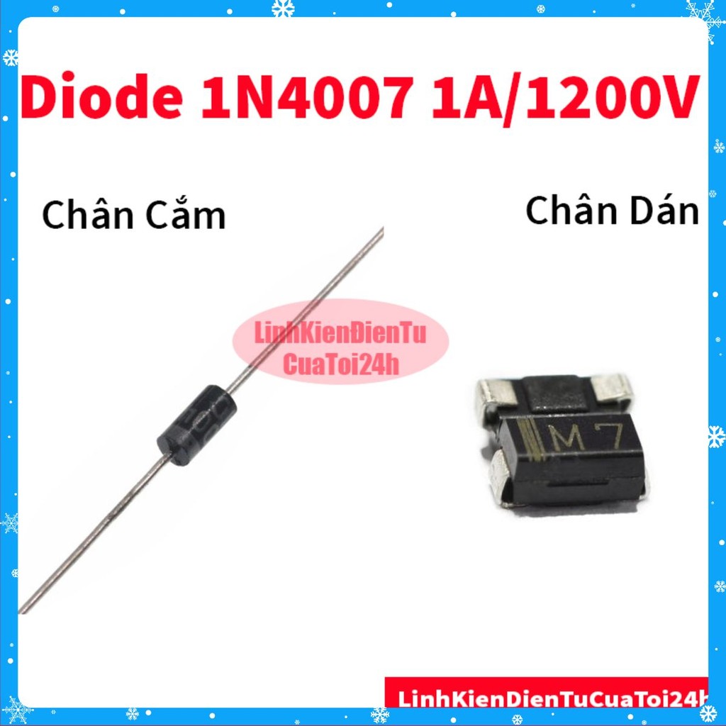 [SALE GIÁ GỐC] Túi 10 Con Diode Chỉnh Lưu Dòng 1A/1200V 1N4007 IN4007 DO-41 Chân Cắm DIP 4007, M7 SM