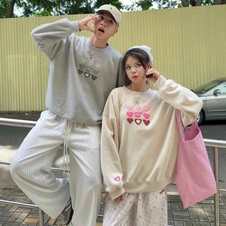 Áo sweater form rộng HEART thời trang nam nữ, CHẤT NỈ COTTON ẤM ÁP UT