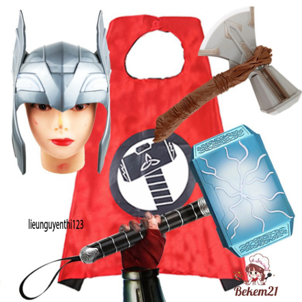 Bộ Đồ Hóa Trang Halloween: Búa Thor và Khiên Mặt Nạ Captain America cùng Búa Rìu Mặt Nạ Áo Choàng TH