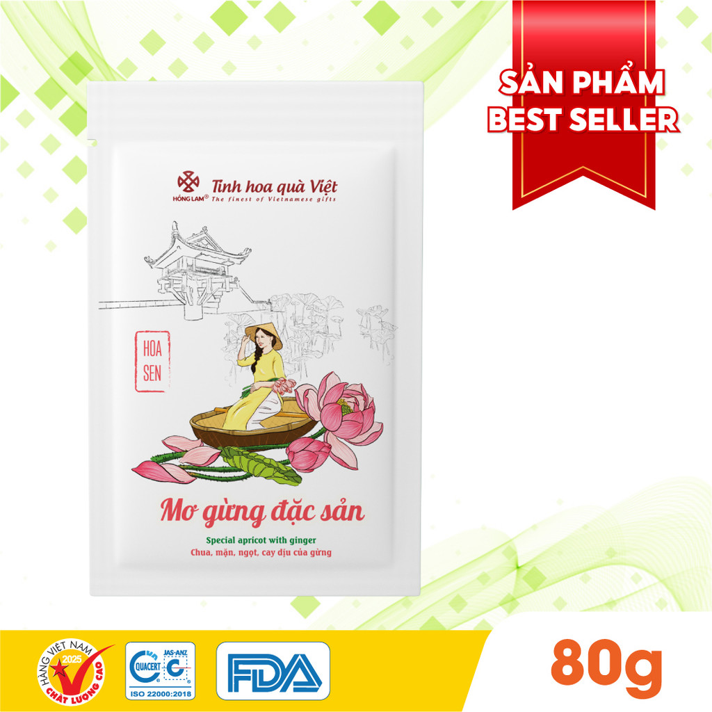 Mơ Gừng Đặc Sản Hồng Lam Túi Zip 80g – Ô Mai Mơ Dẻo Gừng Cay Chua Mặn Ngọt – Bán Chạy Nhất
