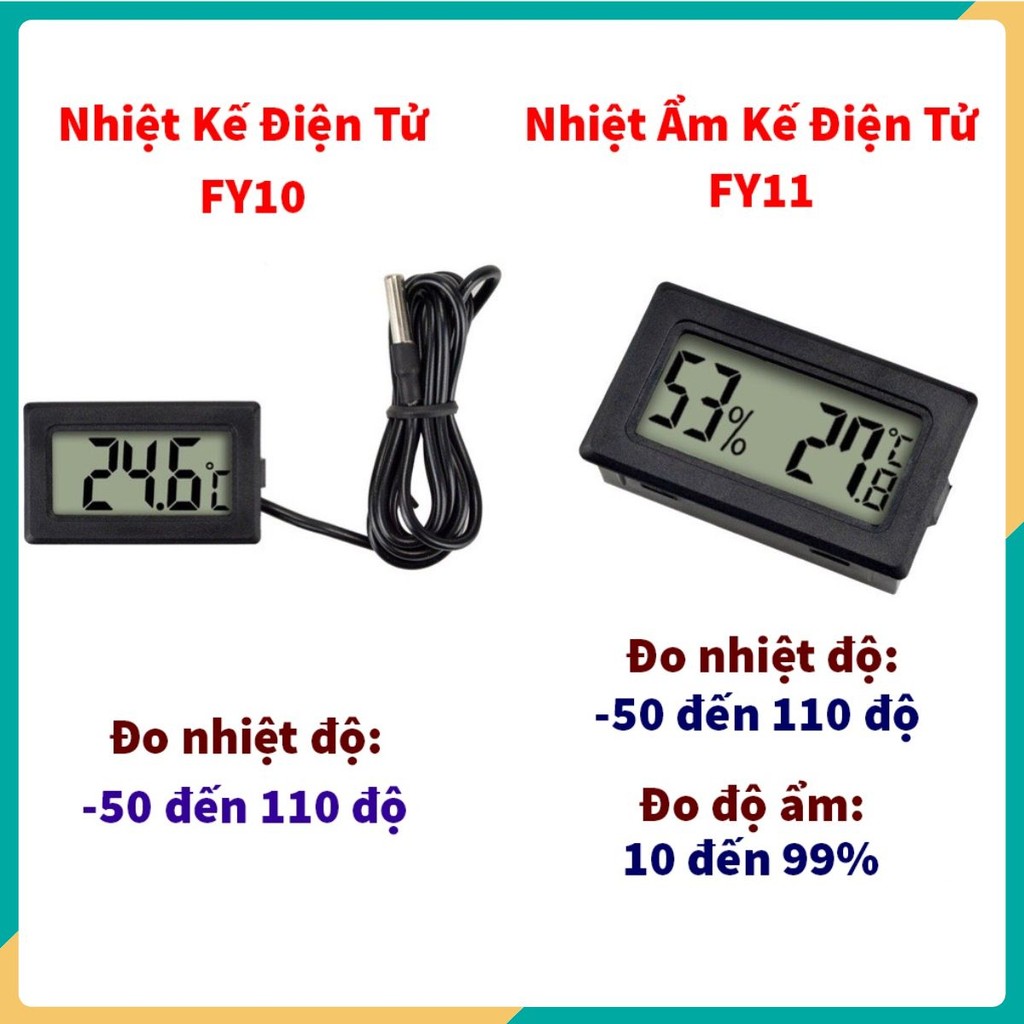 Nhiệt Kế Điện Tử -50*C ~ 110*C Có Đầu Dò Nhiệt Độ, Nhiệt Ẩm Kế Điện Tử Đo Nhiệt Độ Và Độ Ẩm 10-90% (Có Sẵn Pin)