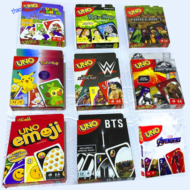 Bộ Bài Uno Chủ Đề Khủng Long Hấp Dẫn - Uno Emoji MMA, Pokemon, BTS, Minecraft Chất Lượng Cao