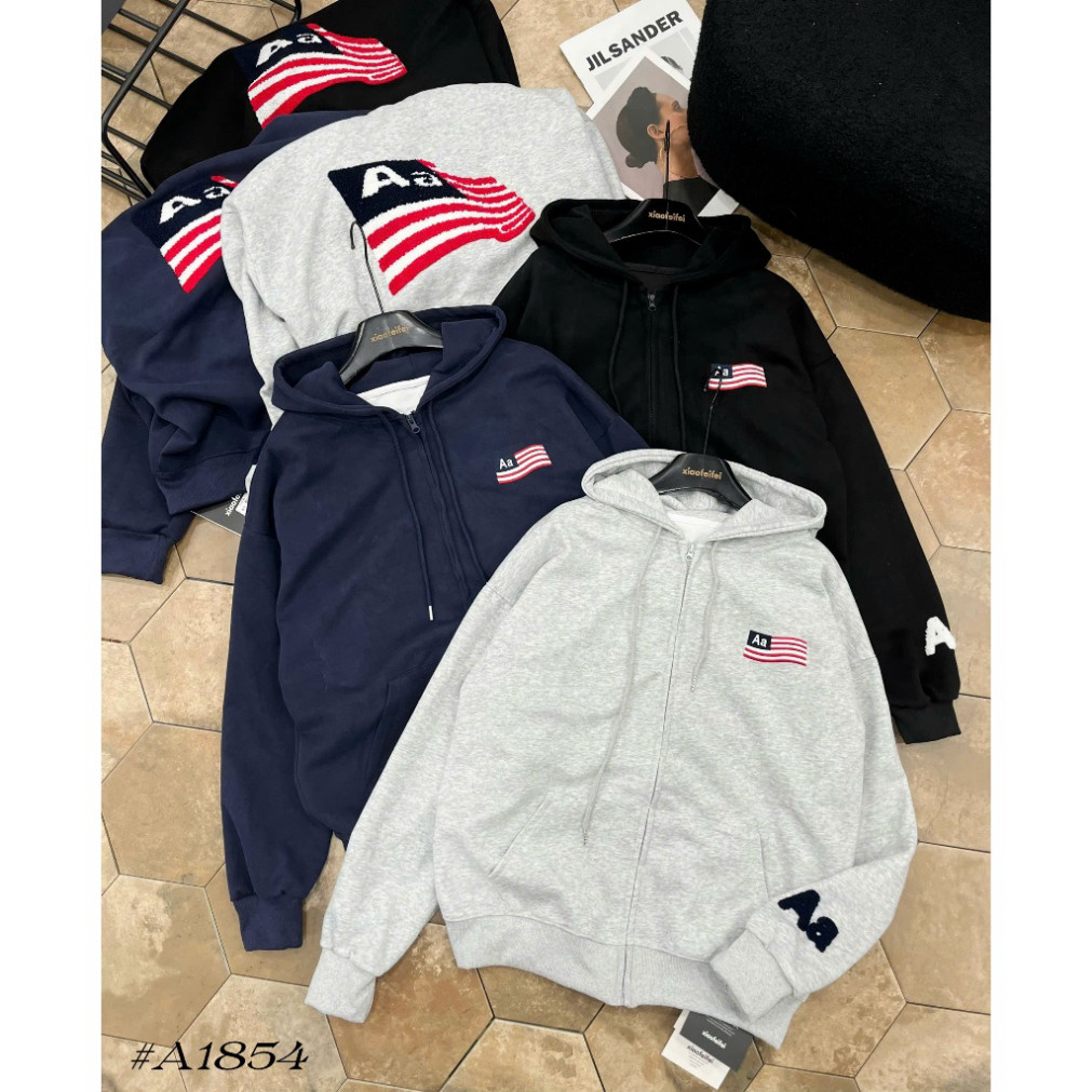 Áo  Khoác Hoodie Nam Nữ Aastu [ Thêu Cờ] Mỹ Chất Nỉ Bông Cao Cấp Có Dây Kéo Mũ Chùm Danh Cho Boy phố