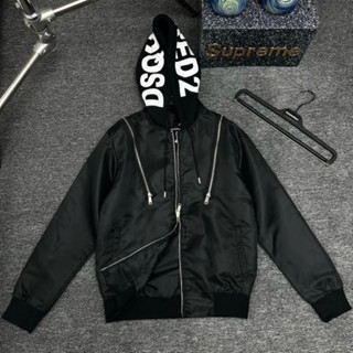  Áo khoác mũ nam nữ Dsq vải gió dù khoá zip hai vai phối mũ nỉ bông in chữ viền trần bông  2025 
