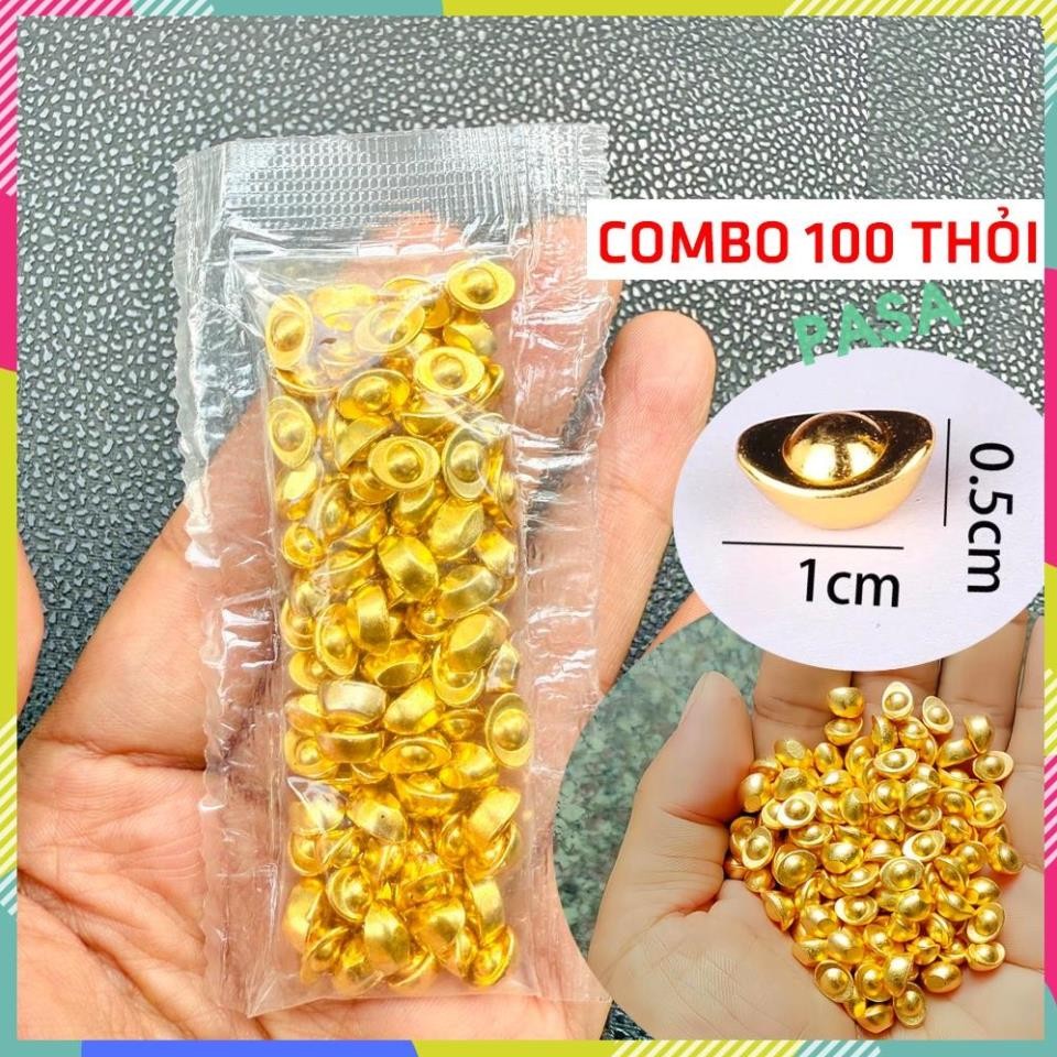 [LOẠI 1] Sỉ Combo 100 Thỏi Vàng Nén Mini 1cm Bỏ Chum Tụ Bảo Chiêu Tài Lộc
