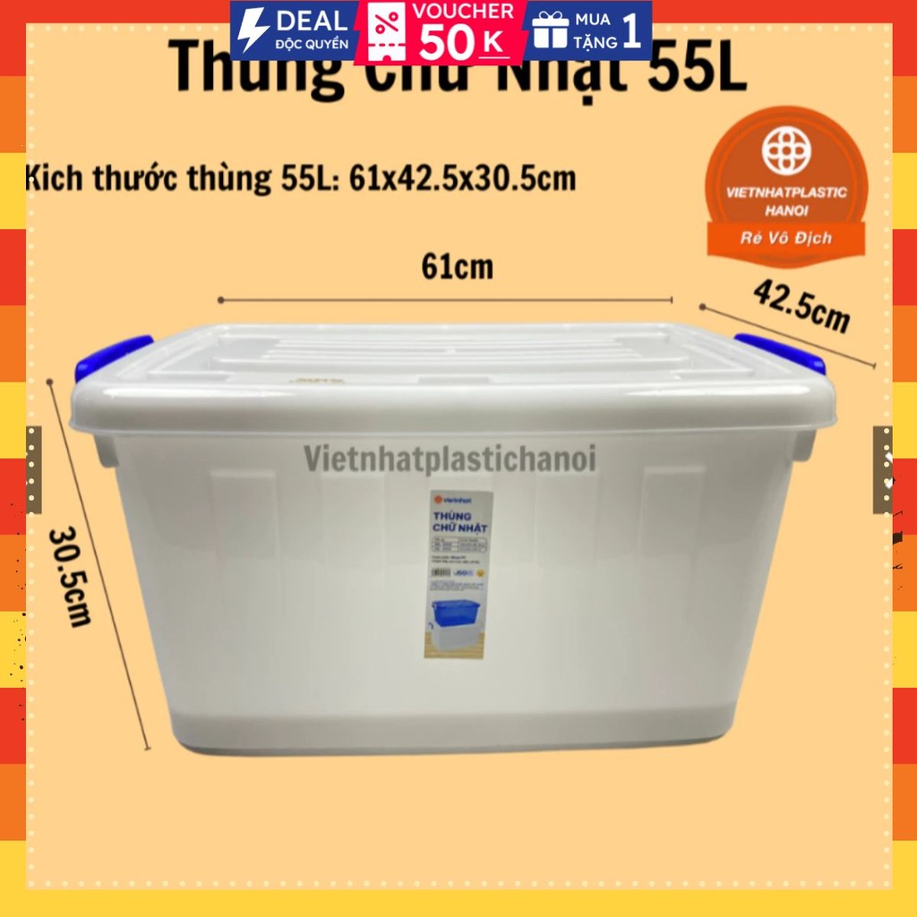 (MỚI) COMBO 5 thùng nhựa 75L/55L. Thùng Nhựa Có Nắp Có Bánh Xe - Thùng 55L: 60,5 x 42,5 x 31,5