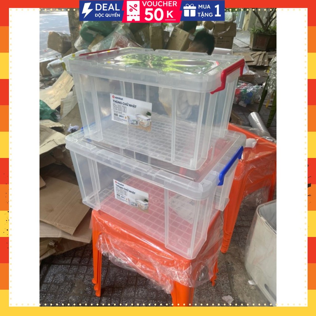 (MỚI) Thùng Nhựa 100L /65L/35L Đựng Đồ, Thùng Nhựa Đựng Quần Áo Trong Suốt 65L
