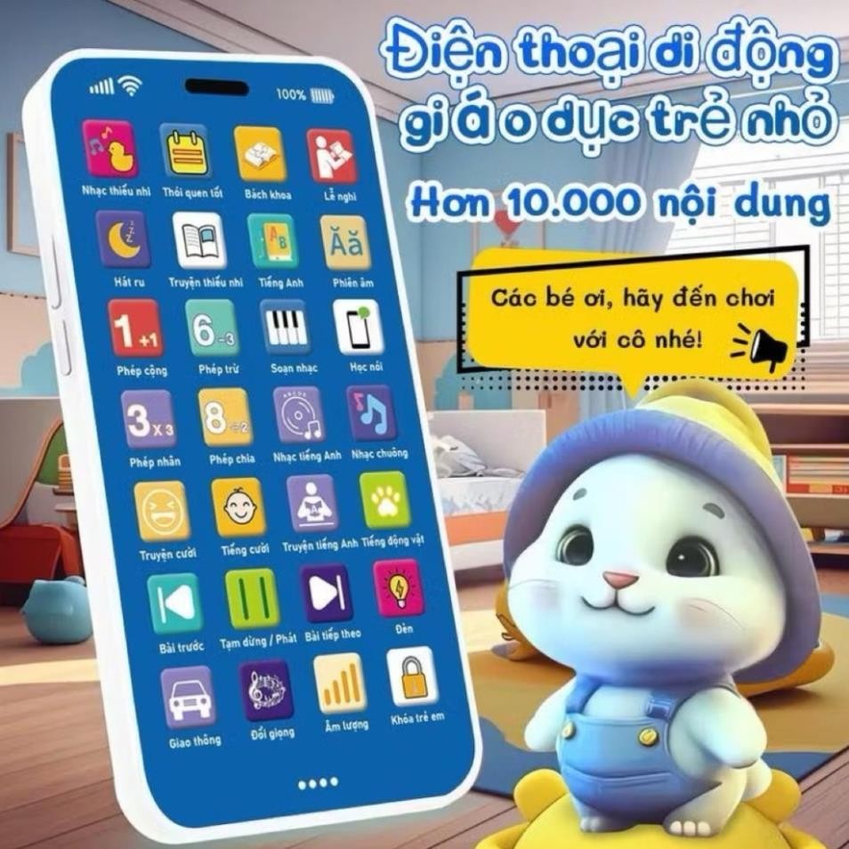 Đồ chơi điện thoại thông minh có Tiếng Việt có đèn kèm sạc mô phỏng như thật-BABIES