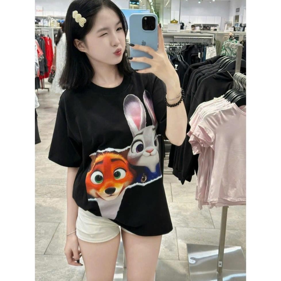 Áo Thun  CÁO Siêu Dễ Thương VảI COTTON SU  Hình In Nét Form Rộng Unisex Hot Trend UT