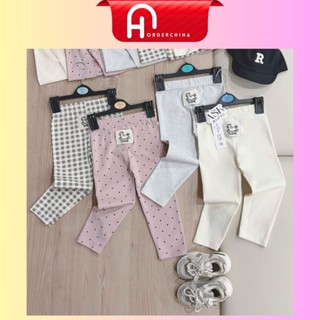 Set 4 quần legging bé gái trơn chấm bi kẻ caro chất cotton co giãn thoải mái - HNOrderChina