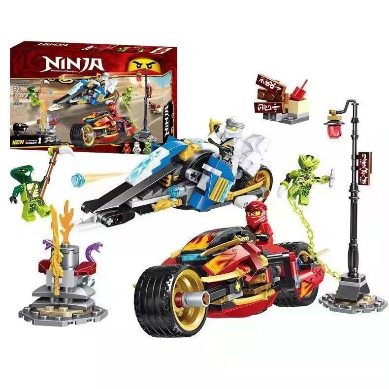 Đồ chơi xếp hình giáo dục cho bé trai tương thích với LEGO Ninjago Kai và xe máy Snow Blade của Zane