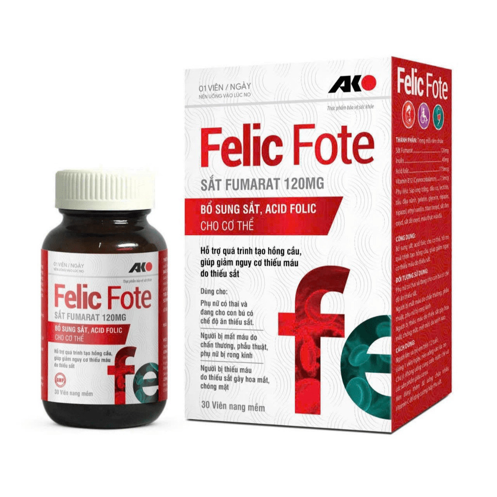 Felic fote bổ sung sắt và acid folic, giảm thiếu máu do thiếu sắt, hỗ trợ quá trình tạo máu, quá trì