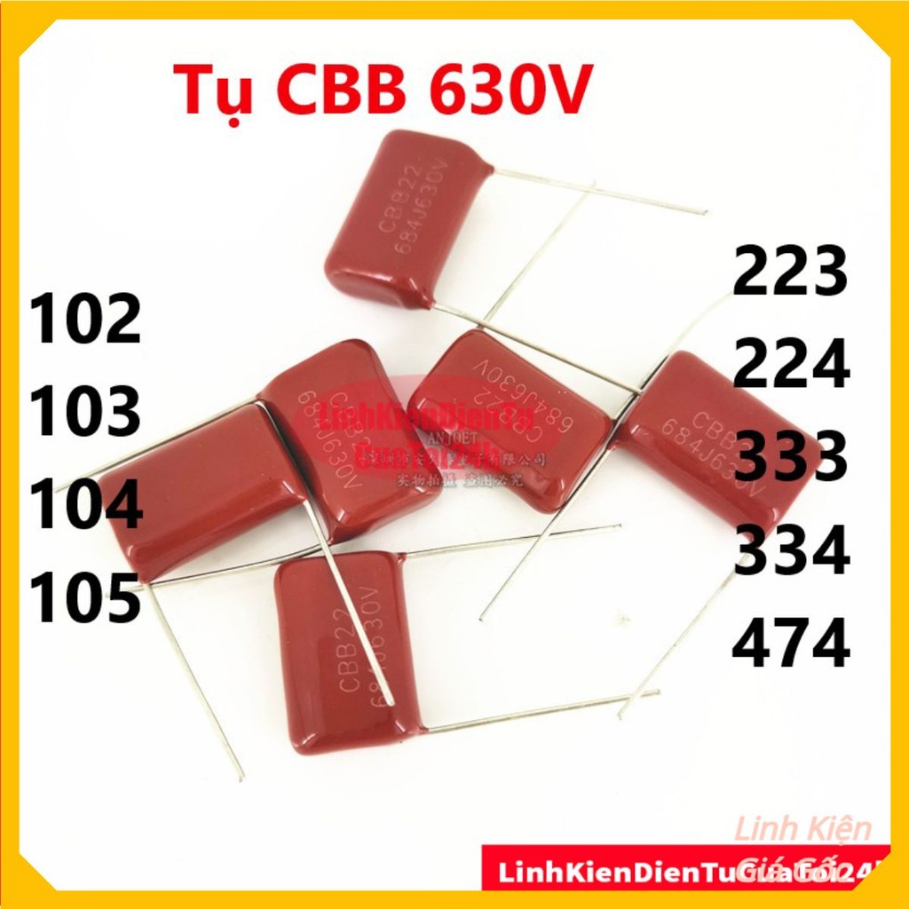 [SALE] Tụ CBB 630V 102J 103J 223J 333J 104J 224J 334J 474J 105J 1uF Hàng chất lượng - Tụ đỏ không ph