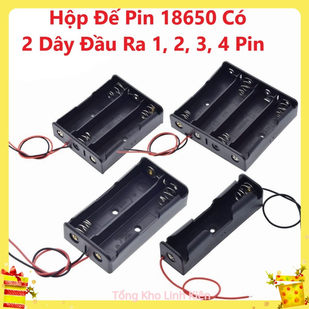 Hộp Đế Pin 18650 Có 2 Dây Đầu Ra 1 Pin, 2 Pin, 3 Pin, 4 Pin, Khay Pin 18650 Chân Hàn 1/2/3/4 Pin, Có