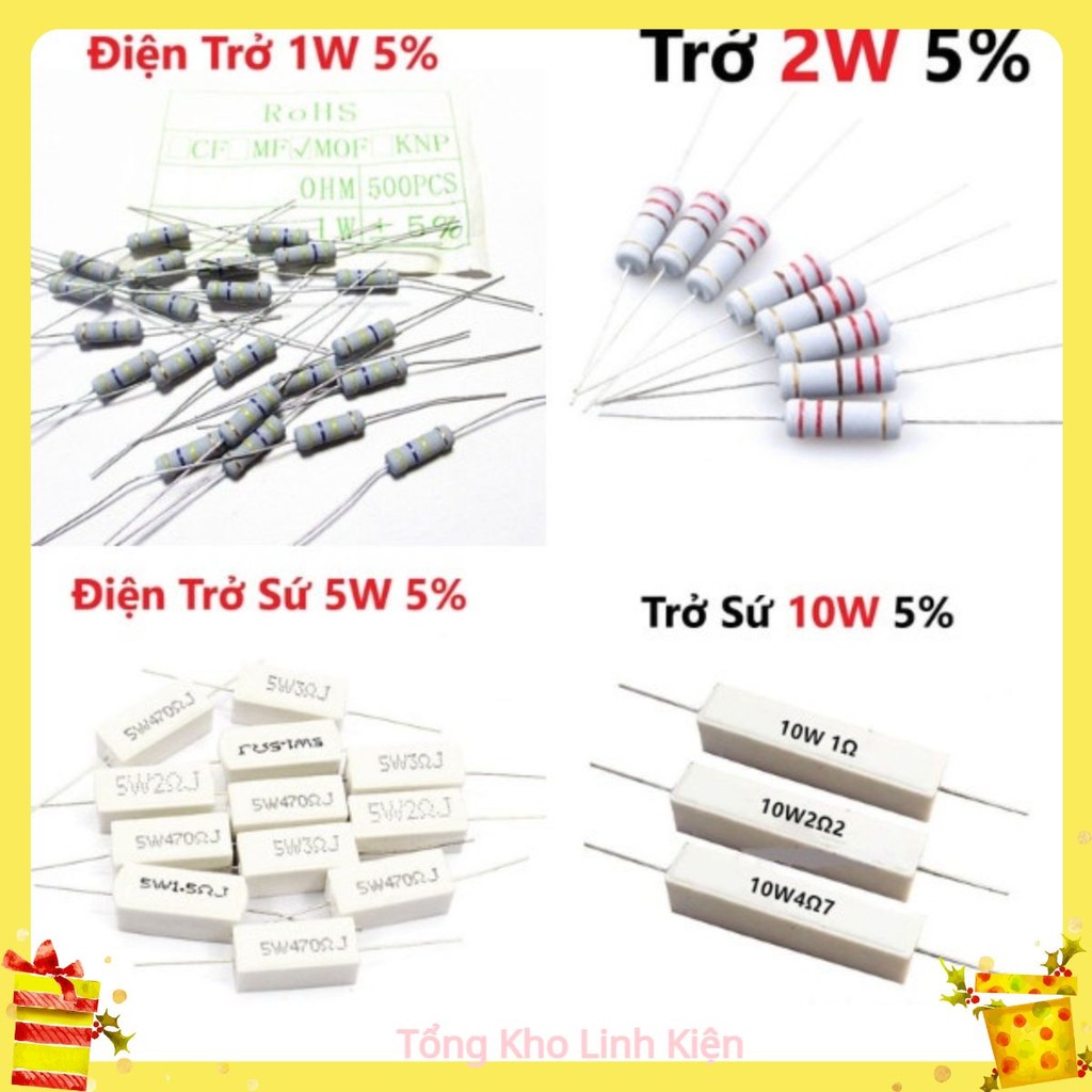 [1K - 10K] Điện Trở Công Suất 1W 2W sai số 5%, 1K, 2K2, 3K3, 4K7, 10K. Điện trở Sứ Chân Cắm - Chất L