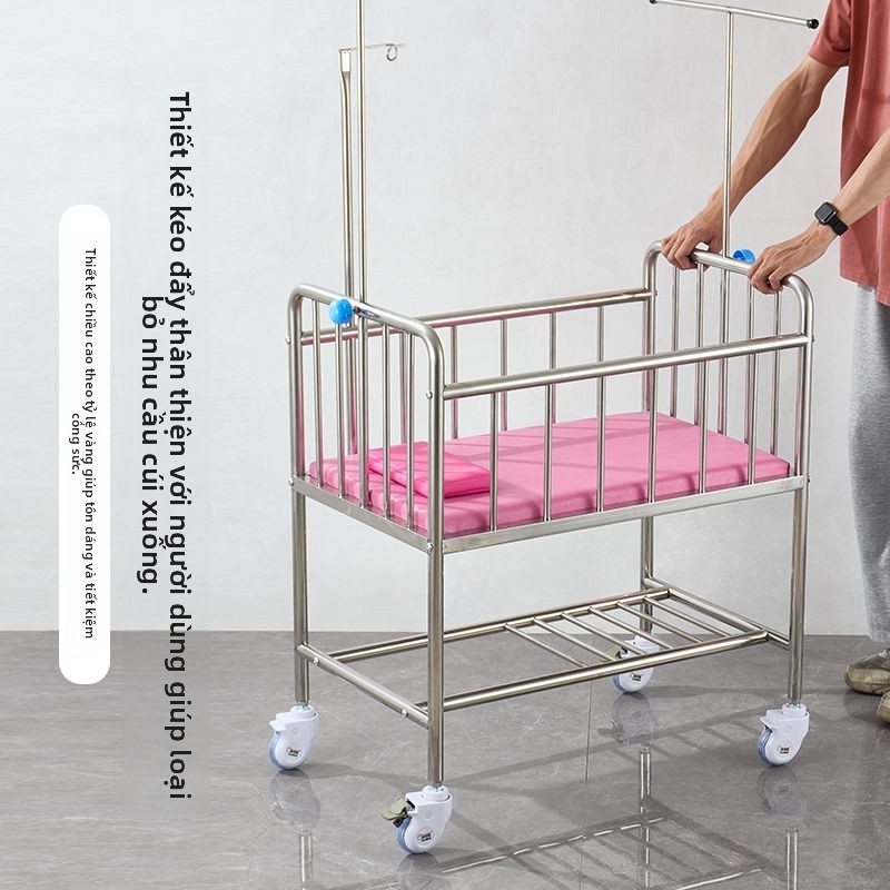 Xe đẩy em bé bằng thép không gỉ, xe đẩy cho trẻ sơ sinh, xe đẩy y tế, xe đẩy chăm sóc trẻ sơ sinh