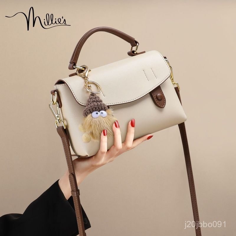 NMEH Miaoli MILLIE'S Túi xách nữ bằng da thật2025Túi xách tay phong cách Pháp mới, túi đeo chéo thời