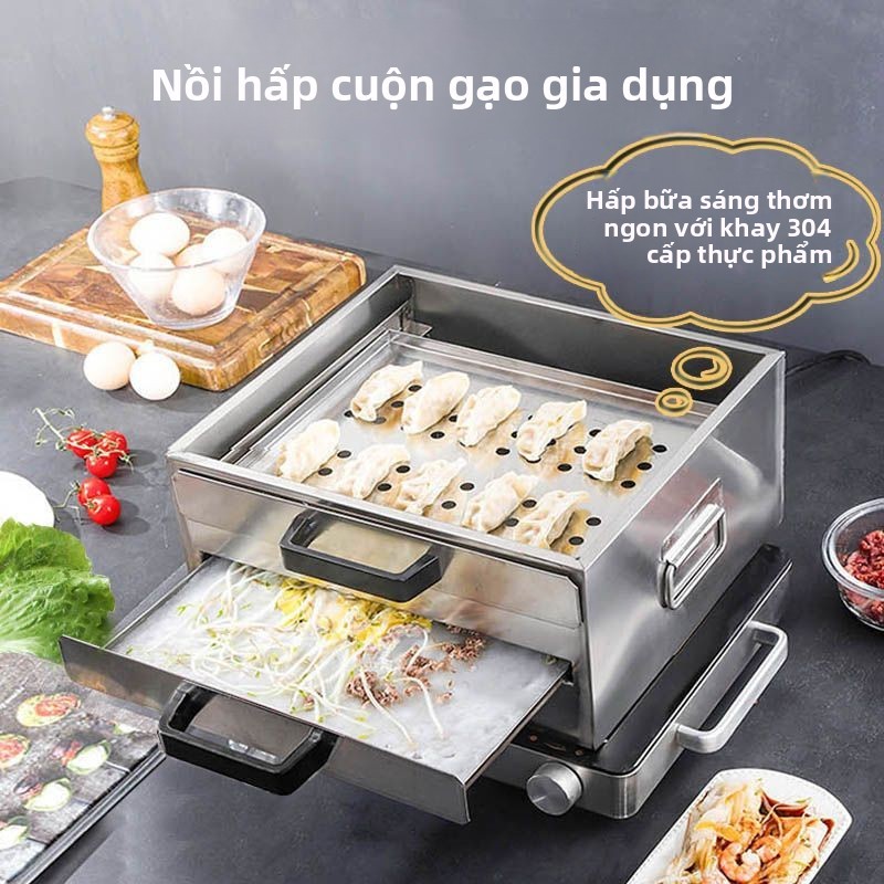 Nồi hấp mì gạo gia đình đa chức năng, máy làm mì gạo mini bằng thép không gỉ, nồi hấp nhỏ kiểu ngăn kéo, máy ăn sáng gia