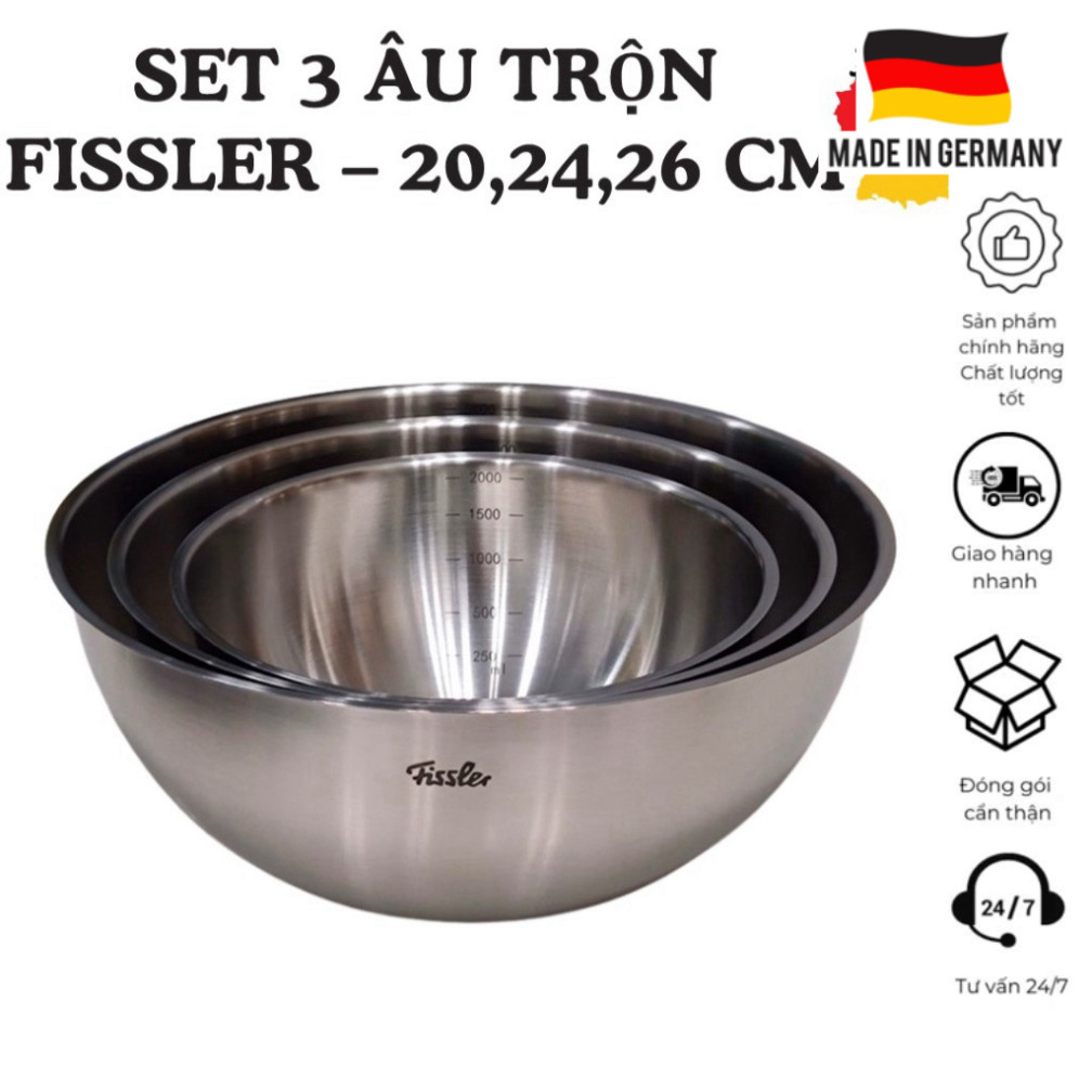 Âu trộn FISSLER, âu trộn inox cao cấp, âu trộn làm bánh, âu trộn đồ ăn, âu trộn nấu ăn, đồ trộn inox