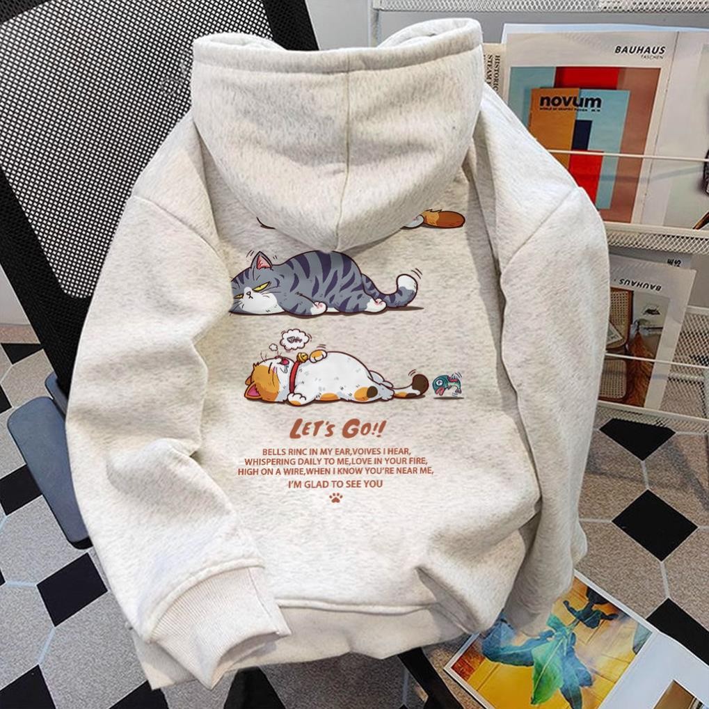 áo khoác hoodie nữ form rộng xám con mèo in hình cute fashion UT