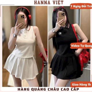 Set Đồ Nữ, Đồ Thể Thao Nữ, Đồ Pickleball Nữ, Áo Sát Nách Cổ Bẻ Phối Chân Váy Xếp Ly Basic H11 Ms414