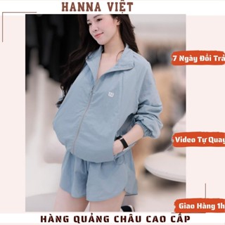 Set Đồ Nữ, Đồ Thể Thao Nữ, Set Gió Thể Thao Nữ, Áo Khoác W Cổ Bẻ Phối Quần Đùi Xanh 2 Lớp H11 Ms413